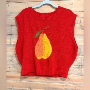 Cider Bright Red sweater vest with pear 1XL